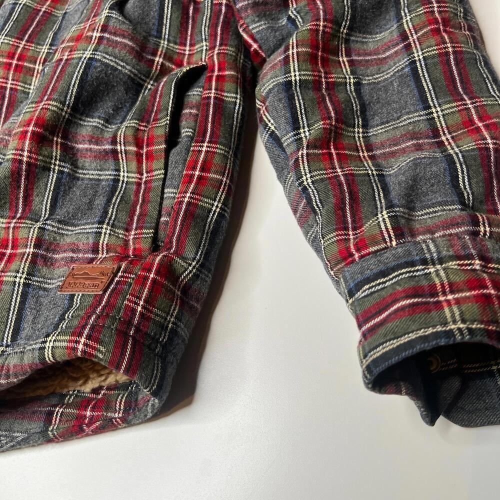 L.L.Bean Men’s Slightly Fitted Sherpa-Lined Flannel Shirt Jacket Plaid Red/Gray - Picture 9 of 9